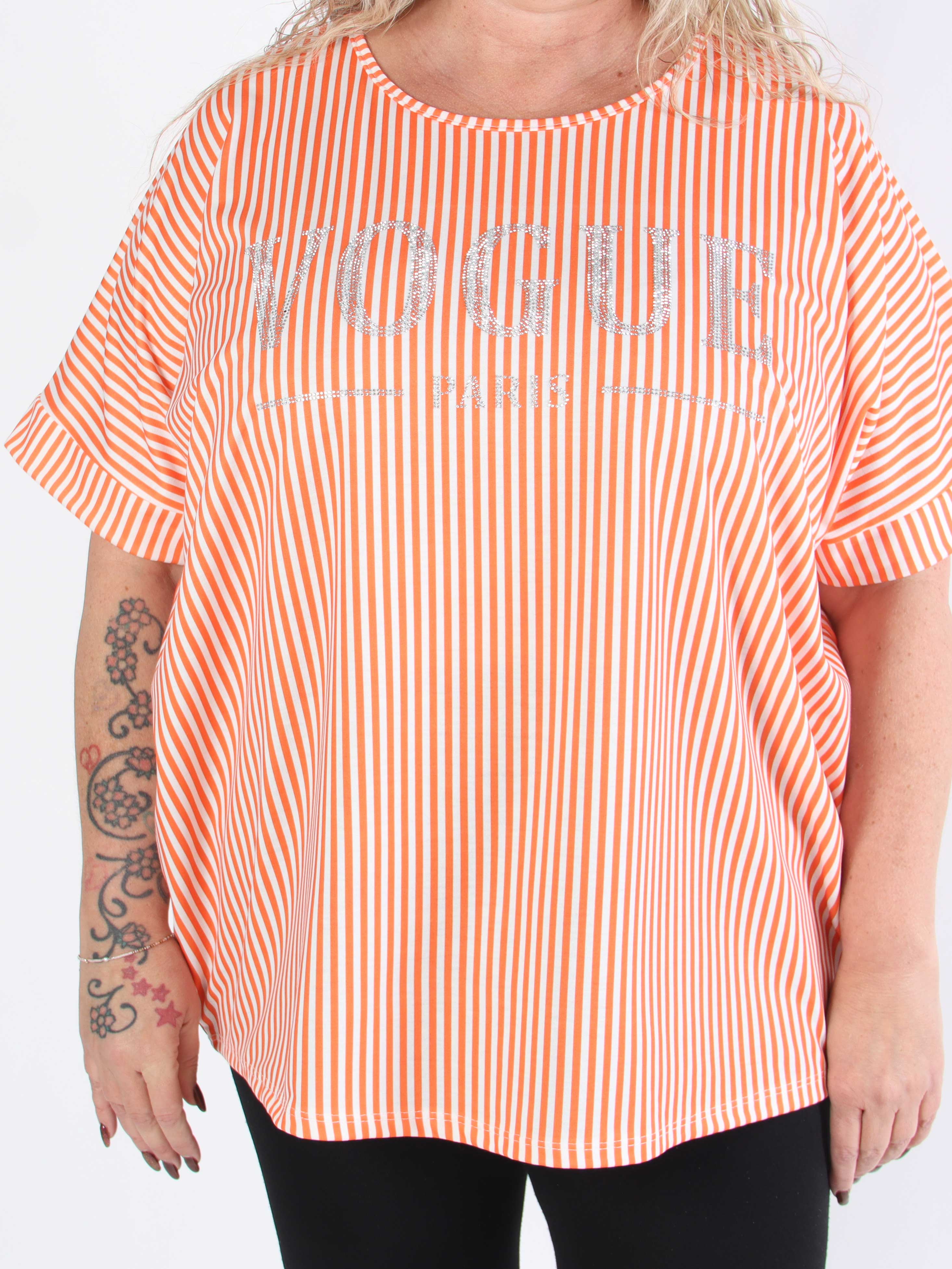 Mintu Stripe - Stribet plus size t-shirt med glittrende similisten